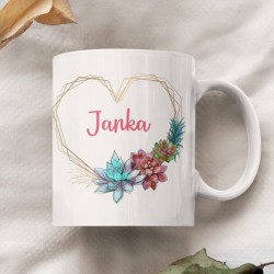 Hrnček s menom-sukulent srdce